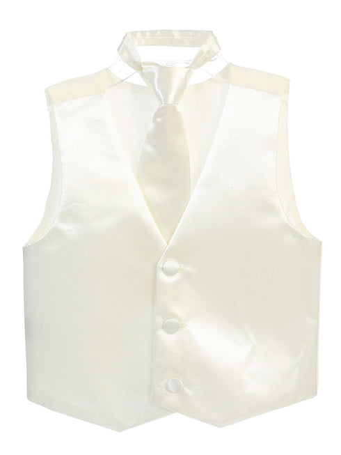 Tip Top Kids Little Boys Ivory Three Button Satin Vest Tie 2 Pc Set 2-6 - SophiasStyle.com